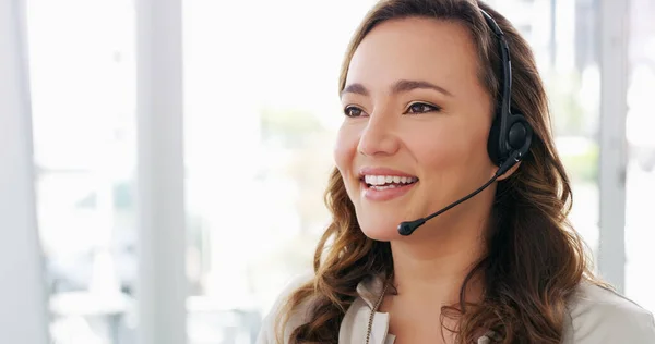 Thank You Taking Time Call Young Woman Using Headset Modern — Stock Photo, Image