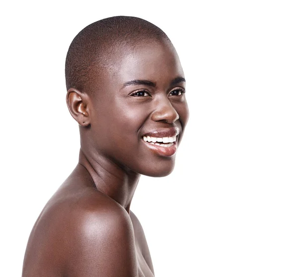 Lycka Ett Insiderjobb Studio Skott Vacker Ung Afrikansk Kvinna Isolerad — Stockfoto