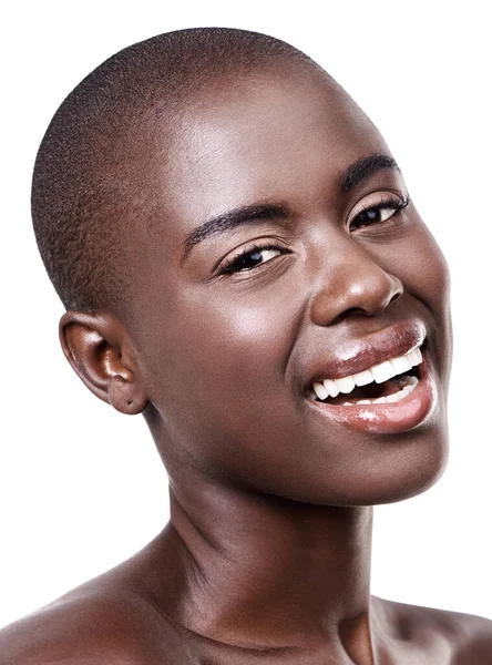Життя Сміх Щастя Студійний Портрет Красивої Молодої Африканки Ізольованої Білому — стокове фото