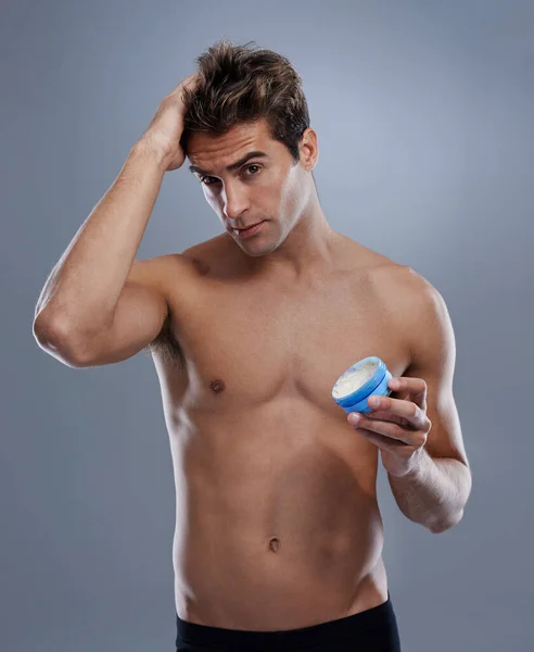 Concerned His Hair Man Styling His Hair Gel — Stock Photo, Image