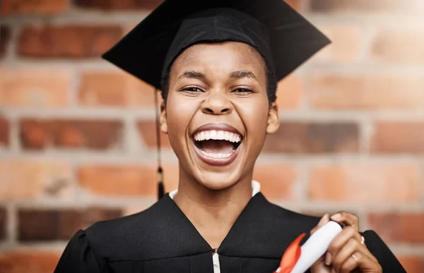 Completely Happy Graduating Portrait Female Student Graduation Day University — Stock Photo, Image