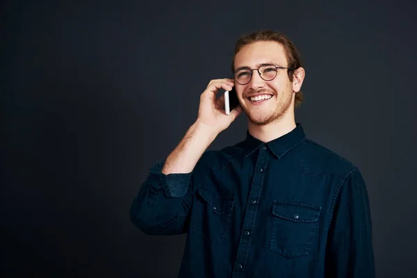 Sealing Deal Phone Handsome Young Businessman Standing Talking His Cellphone — Stock Photo, Image