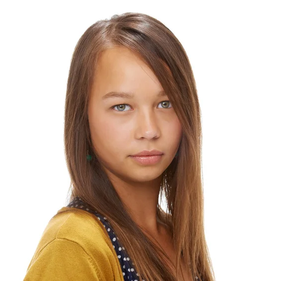 Красавица Подросток Студийный Снимок Привлекательной Девочки Подростка Изолированной Белом — стоковое фото