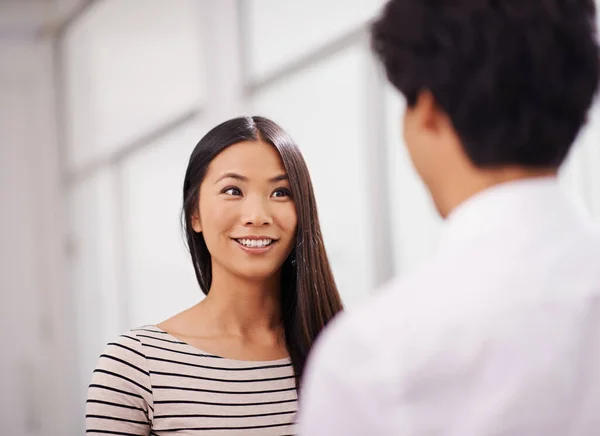 Got Promotionreally Young Asian Businesswoman Talking Coworker Surprised Expression — Stock Photo, Image