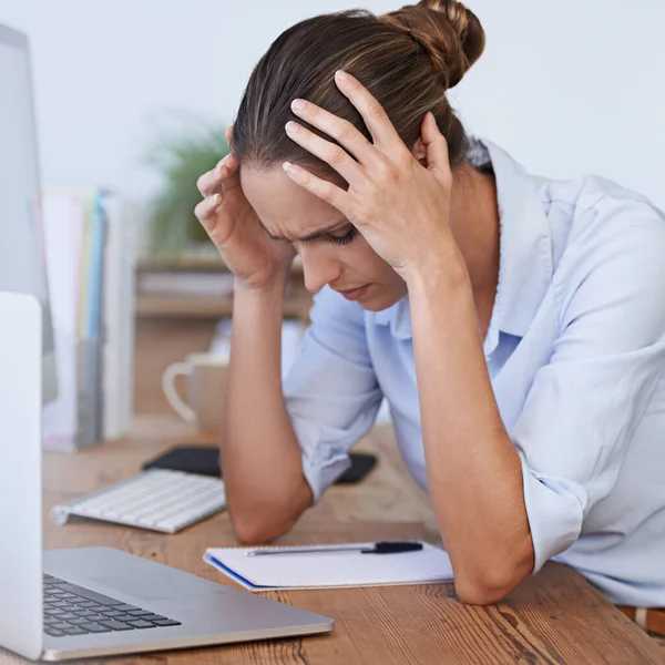 Headache Stress Confused Woman Office Anxiety Tax Crisis Laptop Problem Royalty Free Stock Photos