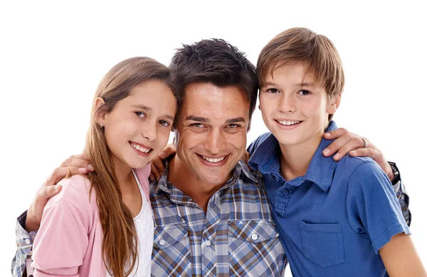 Love Two Little Rascals Portrait Loving Father Standing His Children — Stock Photo, Image