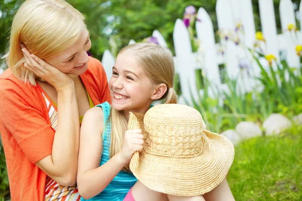 stock image Spending time outdoors with mom. Cute little girl spending time with her mom