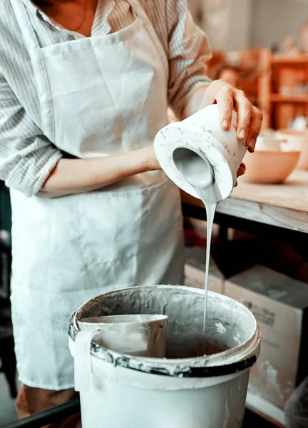 Pour Some Creativity Your Life Unrecognizable Artisan Working Pottery Workshop — Stock Photo, Image