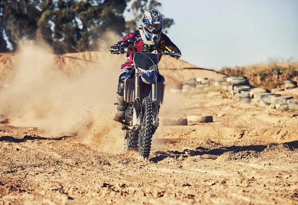 Zeit Diesen Weg Beschreiten Ein Motocross Fahrer Nähert Sich Der — Stockfoto