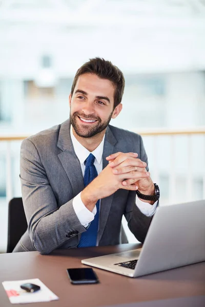 Brings Confidence Each Every Day Young Businessman Working Laptop Office — Stock Photo, Image