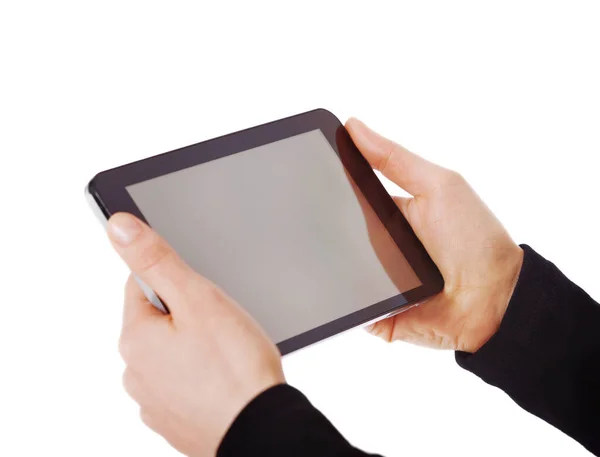 Mãos Maquetes Tablet Digital Estúdio Publicidade Marketing Promoção Marca Tecnologia — Fotografia de Stock