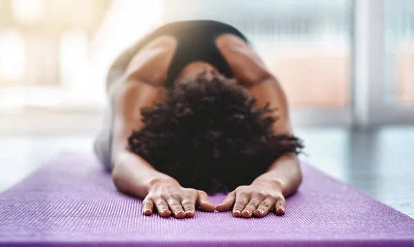Yoga Fitness Wellness Woman Studio Exercise Mat Inner Peace Relax — Stock Photo, Image