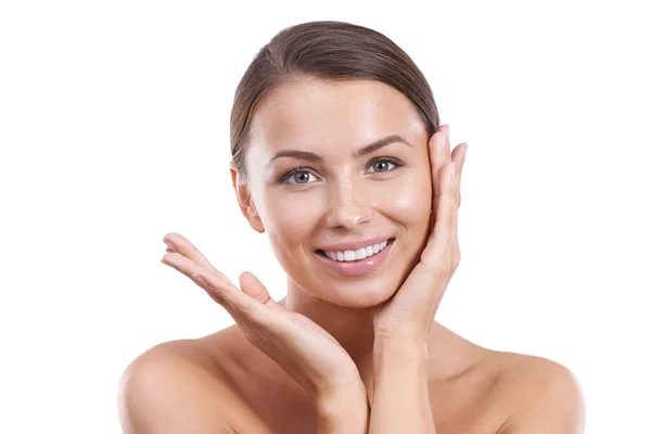 Her Face Feels Smooth Beautiful Young Woman Feeling Her Smooth — Stock Photo, Image