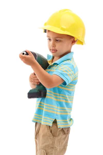 Ill Fix Studio Shot Young Boy Pretending Construction Worker — Stock Photo, Image