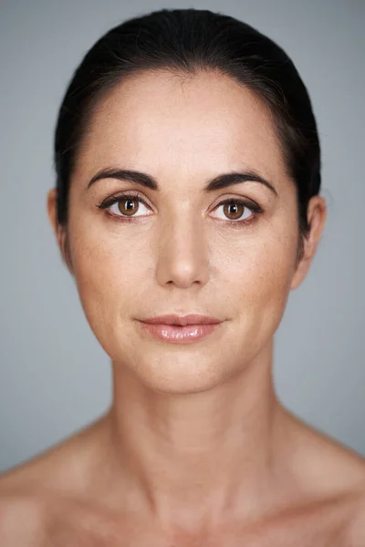 Prioritize Good Skincare Cropped Studio Portrait Beautiful Mature Woman Gray — Stock Photo, Image
