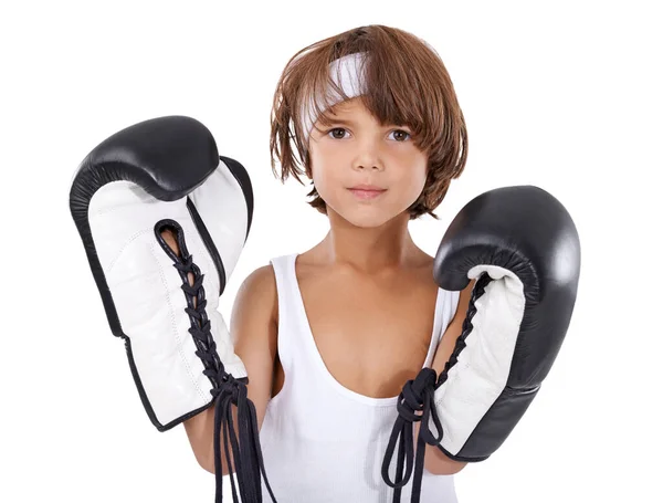Cuando Crezca Quiere Pelear Retrato Joven Vestido Con Ropa Boxeo — Foto de Stock