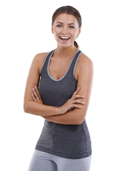 Confident Staying Healthy Portrait Beautiful Young Woman Standing Her Arms — Stock Photo, Image