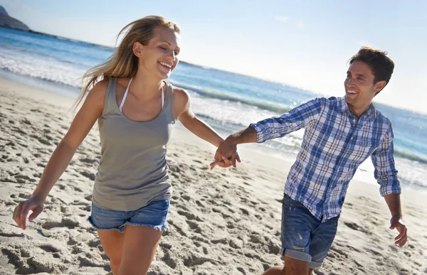 Romantischer Spaziergang Strand Ein Junges Paar Strand — Stockfoto