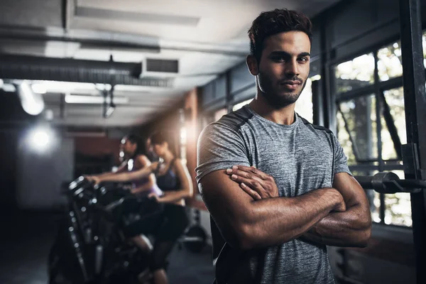 Ejercicio Establece Estado Ánimo Del Día Retrato Joven Guapo Gimnasio —  Fotos de Stock