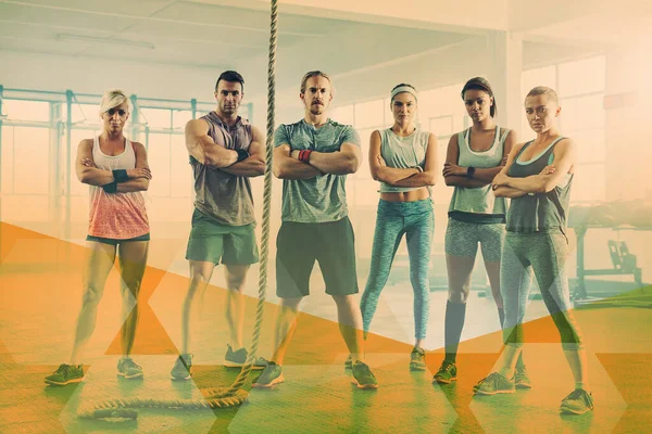 Gruppenfitness Portrait Und Menschen Fitnessstudio Für Bewegung Workout Und Trainingsziele — Stockfoto