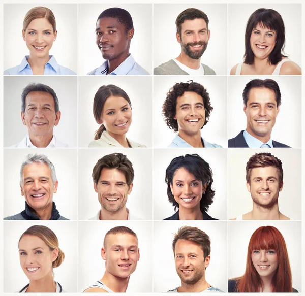 Diversas Colagem Rosto Retrato Pessoas Felizes Grupo Comunitário Sociedade Com — Fotografia de Stock