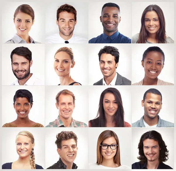 Разнообразие Лицо Мозаики Портрет Счастливых Людей Общинной Группе Стране Различными — стоковое фото