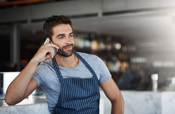 Making Moves Grow His Bar Young Man Using Mobile Phone — Stock Photo, Image