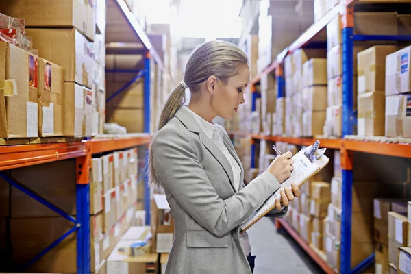 Your Shipment Has Left Building Woman Work Storage Warehouse — Stock Photo, Image