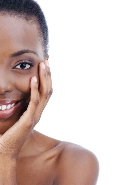 Only Revealing Half Her Beauty Half African American Models Face — Stock Photo, Image