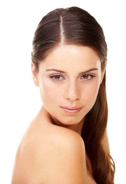 Bare Beauty Studio Shot Beautiful Young Woman Perfect Skin Isolated — Stock Photo, Image