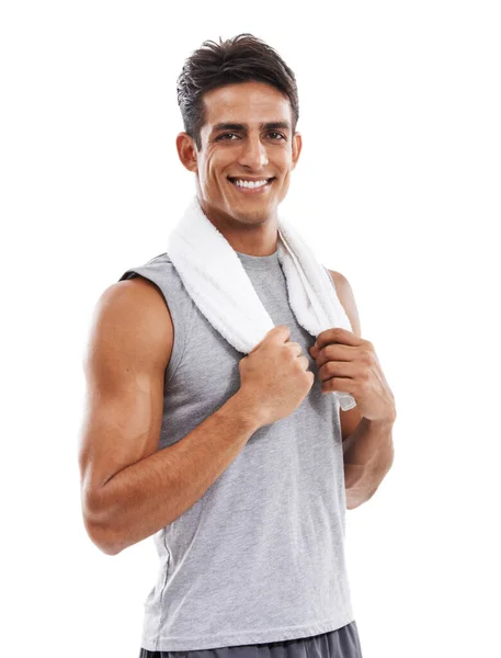 Czuję Się Świetnej Formie Portret Młodego Mężczyzny Odzieży Sportowej Trzymającego — Zdjęcie stockowe