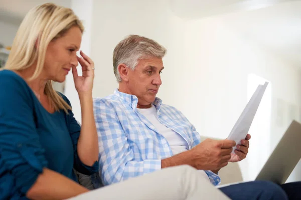Bills Just Keep Piling Mature Couple Looking Stressed Out While — Stock Photo, Image