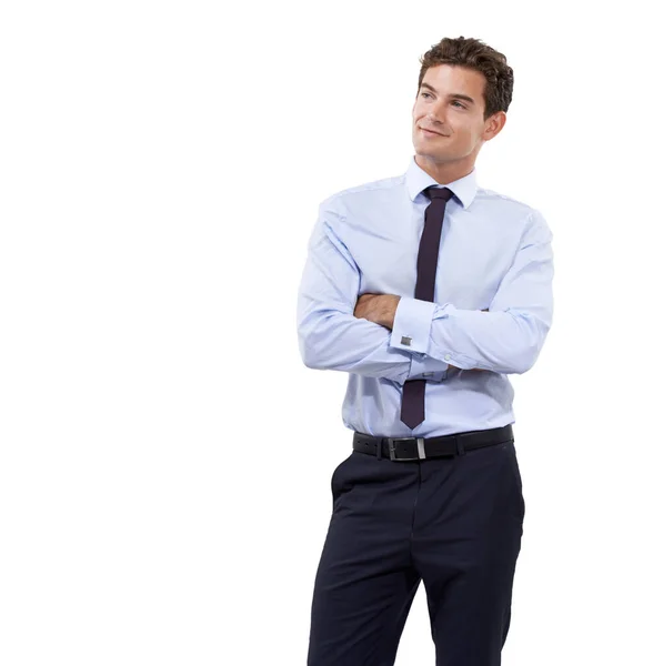His Ideas Genius Handsome Young Businessman Standing White Background — Stock Photo, Image