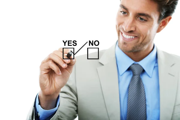 Always Choose Yes Concept Studio Shot Young Businessman Checking Yes Stock Picture