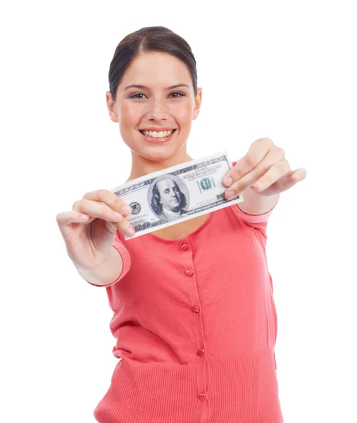 Feliz Sonrisa Dinero Con Retrato Mujer Para Inversión Éxito Estudio —  Fotos de Stock