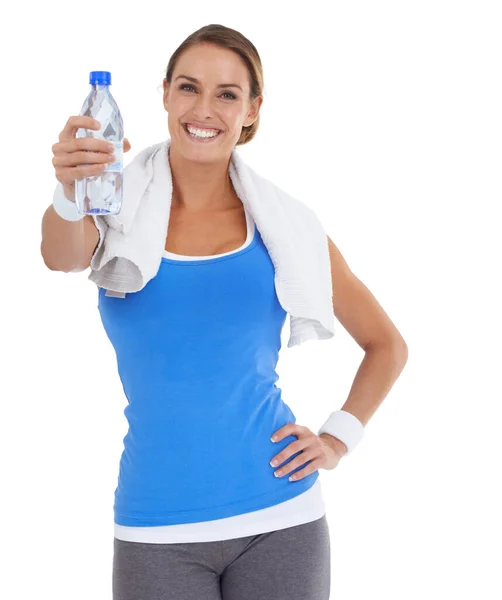 She Always Has Water Exercising Healthy Young Woman Holding Bottle — Stock Photo, Image