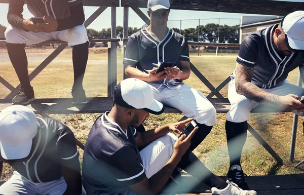 Its Game You Post Online Young Man Using Smartphone Baseball — Stock Photo, Image