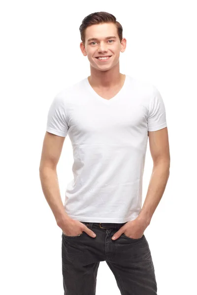 Fashion Happy Smile Portrait Man Studio Confident Positive Casual Trendy — Stock Photo, Image