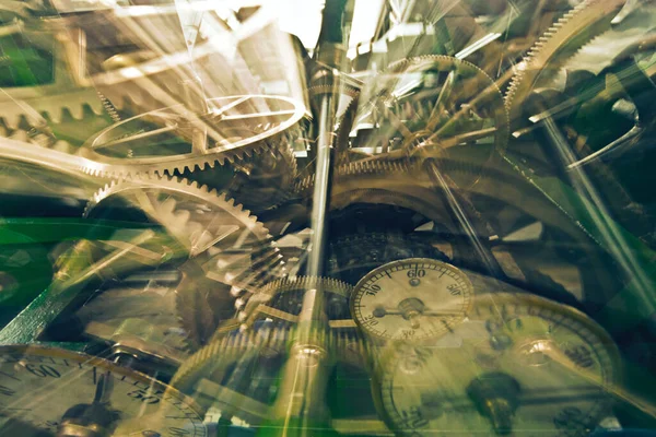 Maszyny Zbliżenie Wewnątrz Zegara Częściami Kreatywnego Projekt Czasomierz Warsztacie Abstrakcyjne — Zdjęcie stockowe