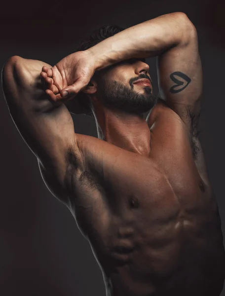 Man Body Muscle Black Background Studio Fitness Goals Workout Training —  Fotos de Stock