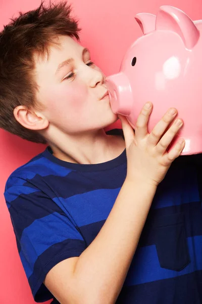 Happy Boy Spaargeld Kus Spaarvarken Bank Voor Investeringen Geld Munten — Stockfoto