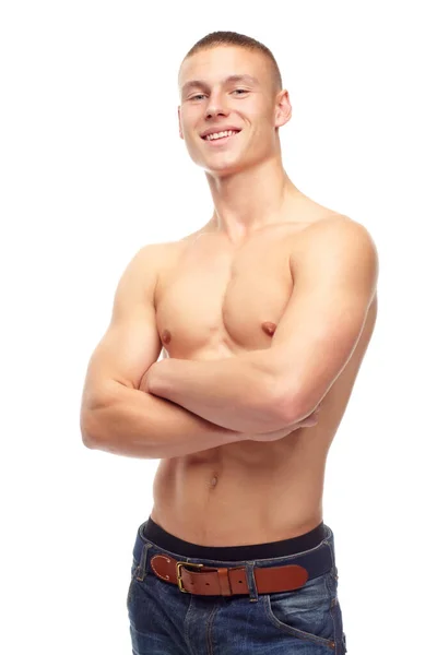 Músculo Retrato Hombre Con Los Brazos Cruzados Tipo Fuerte Saludable — Foto de Stock