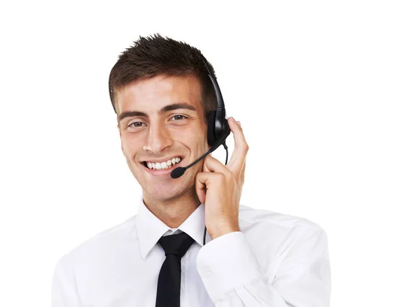 How May Help You Portrait Smiling Male Headset — Stock Photo, Image
