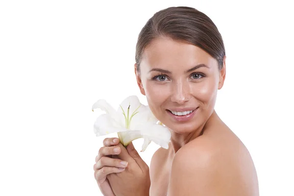 Her Radiant Beauty Product Great Skincare Beautiful Young Woman Isolated — Stock Photo, Image