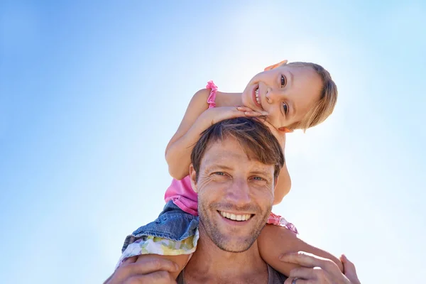Monkey His Back Portrait Handsome Man Giving His Cute Daughter — Stock Photo, Image