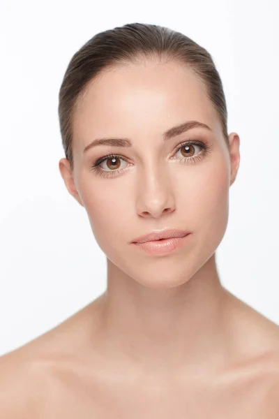 Simple Natural Beauty Studio Portrait Attractive Brunette Woman — Stock Photo, Image
