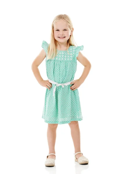 Моя Найкраща Літня Сукня Студійний Знімок Милої Маленької Дівчинки Крихітній — стокове фото