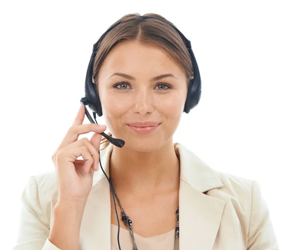 How Can Service Close Studio Shot Attractive Young Receptionist Wearing — Stock Photo, Image