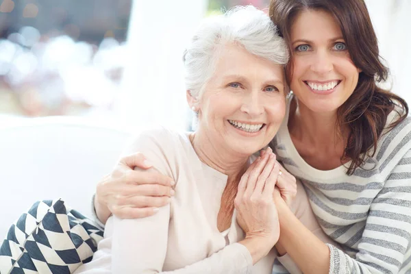stock image Time is precious, spend it together. Portrait of a loving mother and daughter spending time together at home