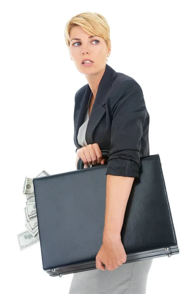 Hope One Saw Young Businesswoman Looking While Holding Briefcase Cash — Stock Photo, Image